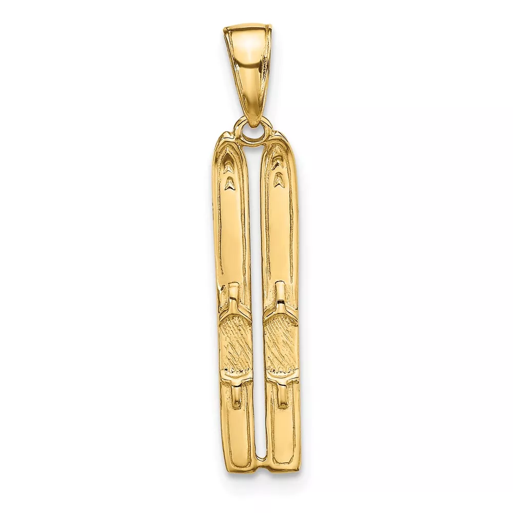 10k 3-D Snow Skis Pendant