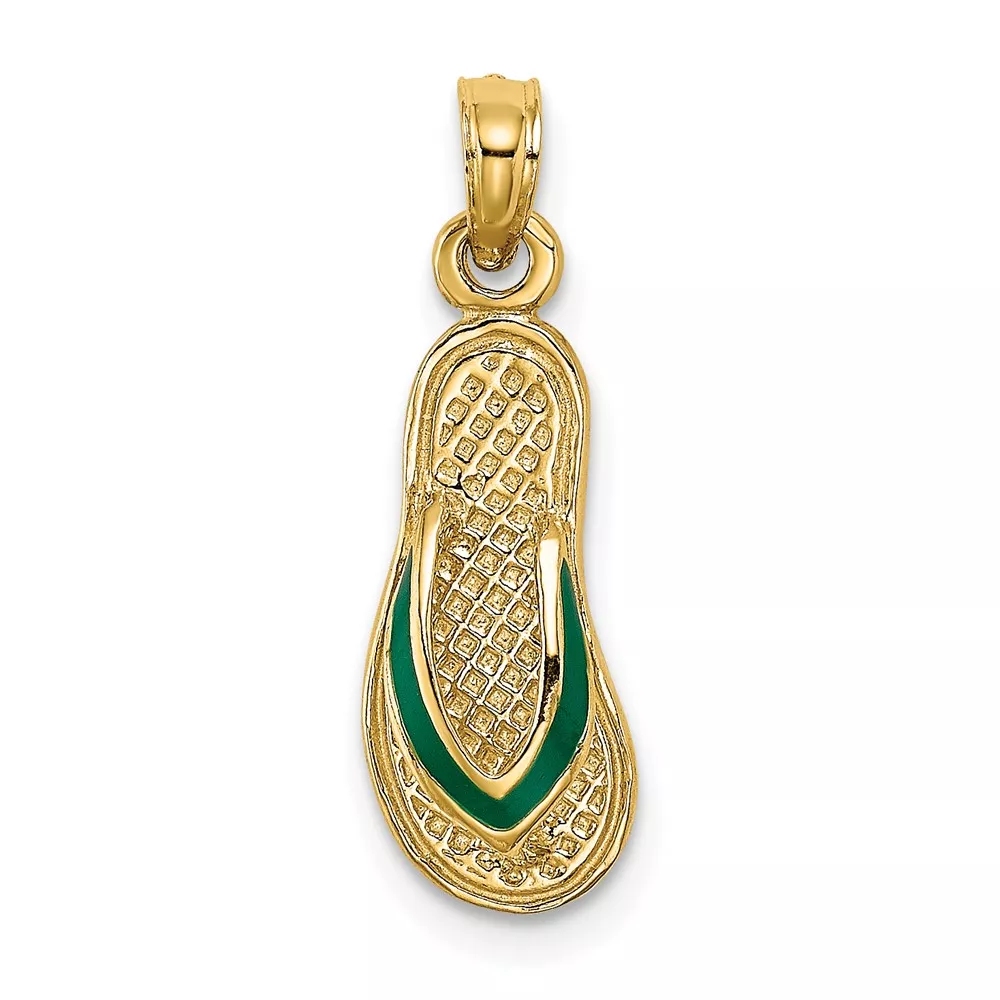 10K 3D W/ Green Enamel Single Flip-Flop Charm