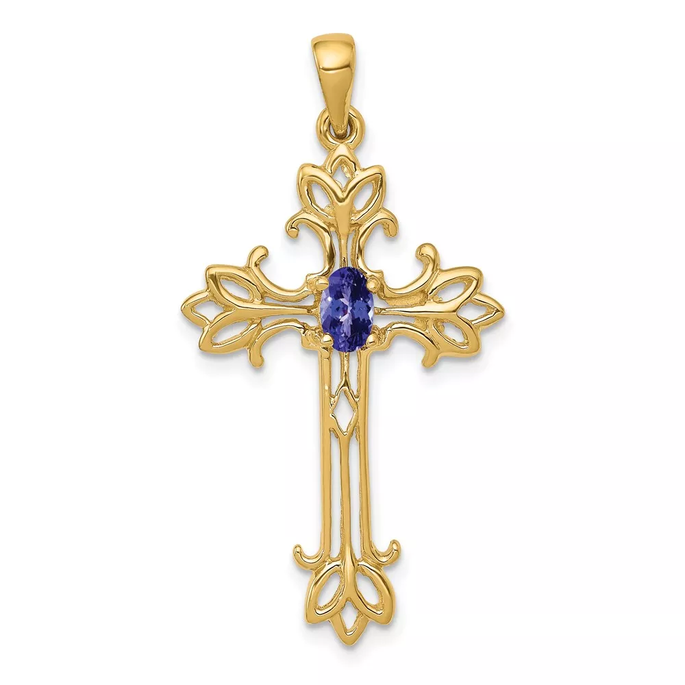 10K 5x3mm Oval Tanzanite cross pendant