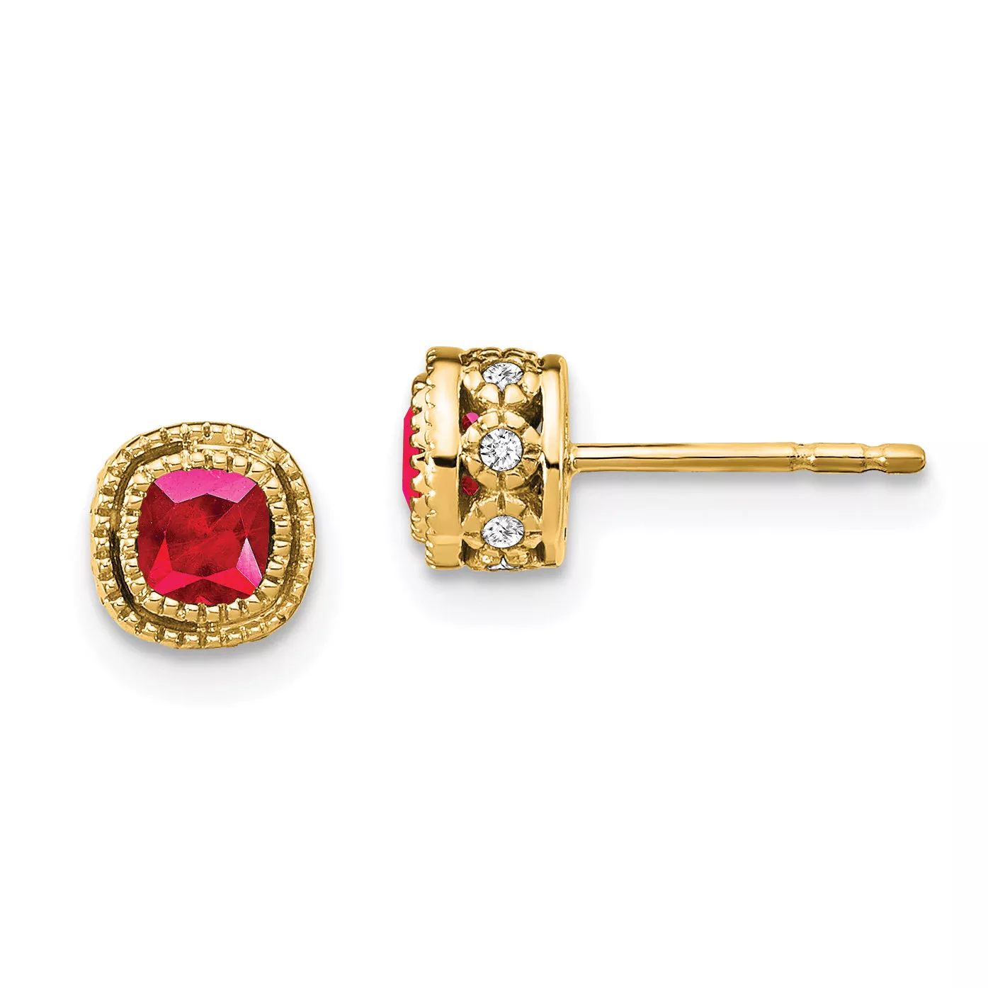 10k Cushion Ruby and Diamond Earrings