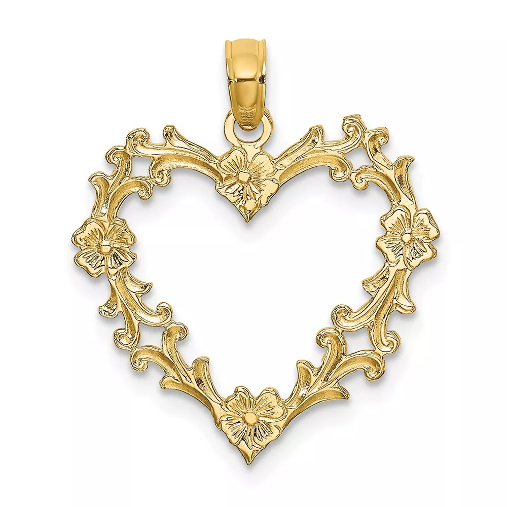 10K Cut-Out Floral Heart Charm