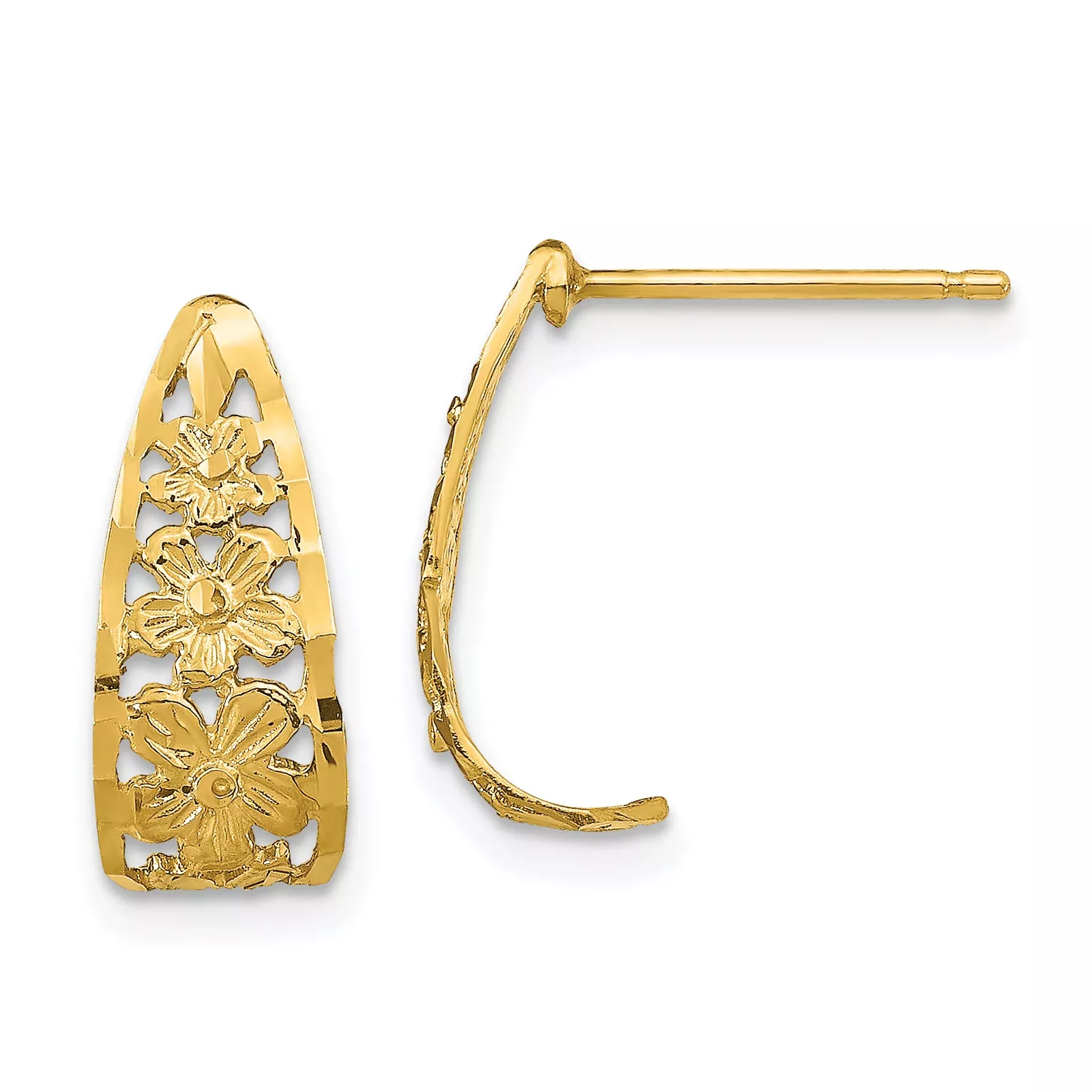 10K D/C Flower J-Hoop Post Earrings