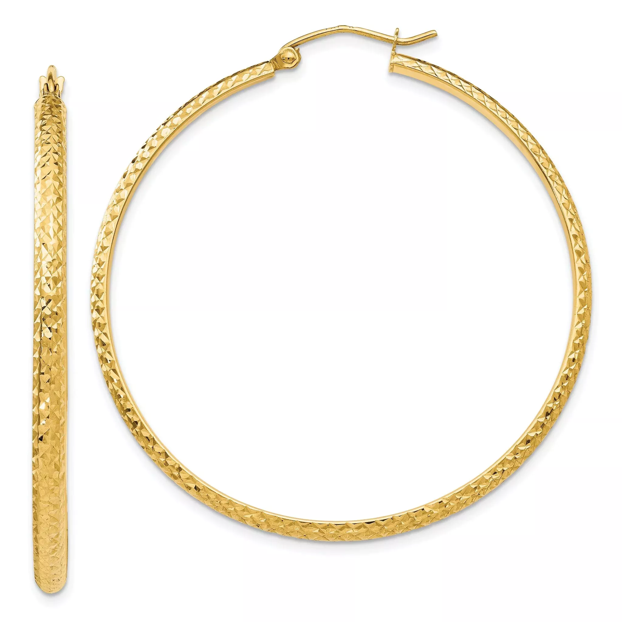 10k Diamond-cut 2.8x46mm Hollow Hoop Earrings