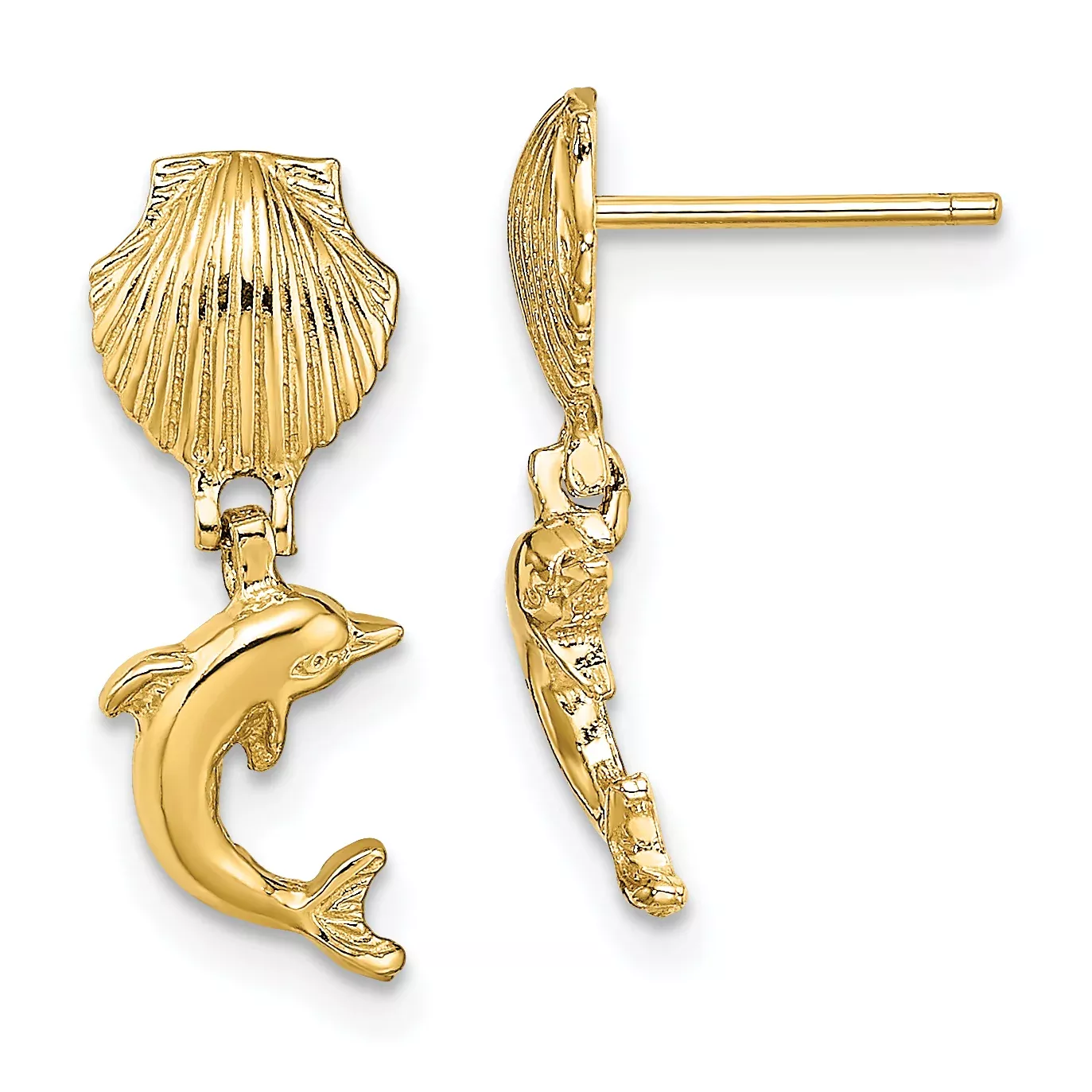 10k Dolphin Dangle From Mini Scallop Earrings