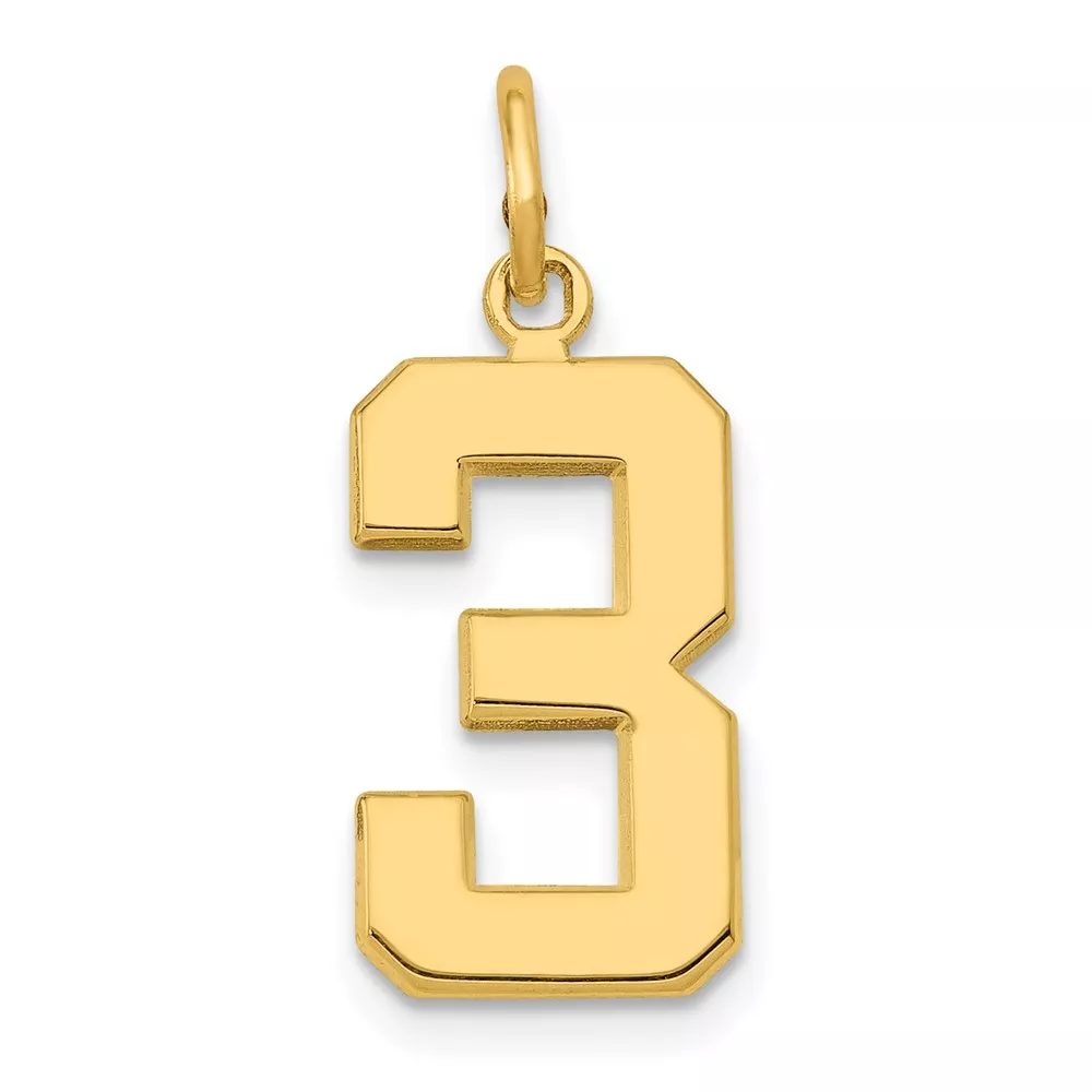 10k Medium Polished Number 3 Charm