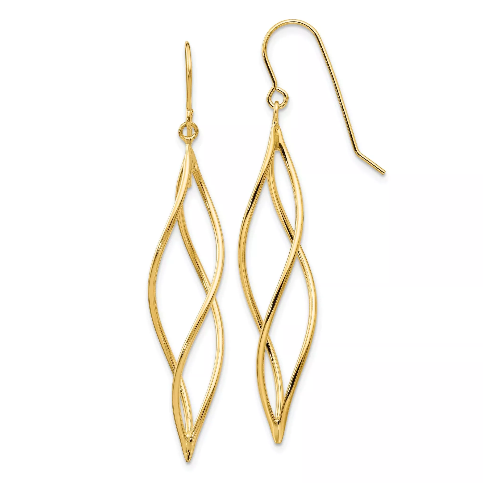 10k Polished Long Twisted Dangle Earrings
