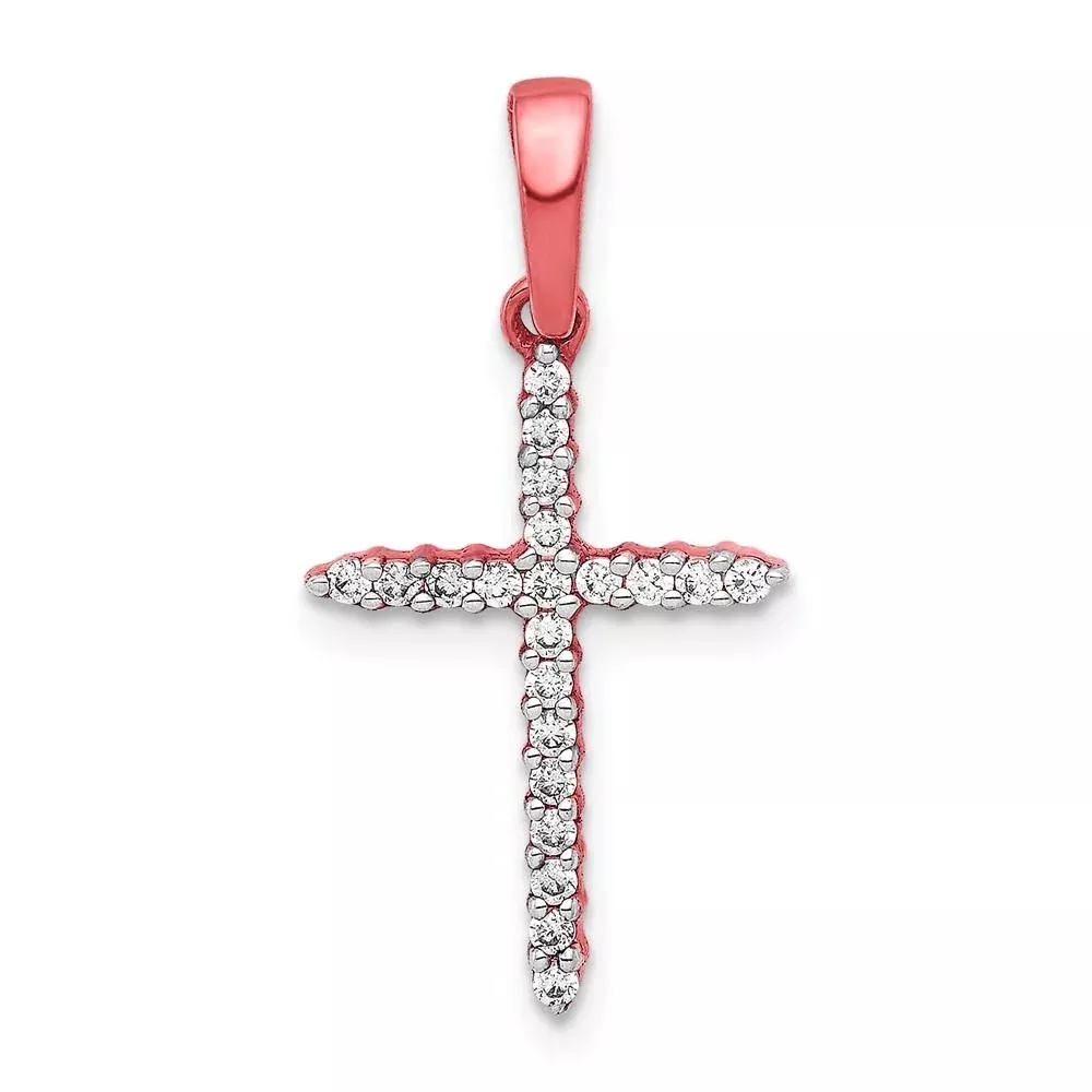10K Rose Gold 1/6ct. Simulated Diamond Cross Pendant