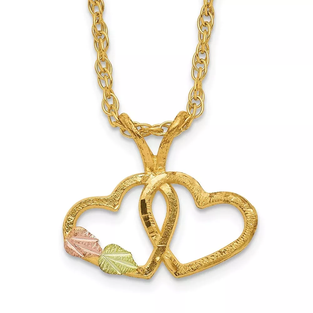 10k Tri Color Tri-Color Black Hills Gold Double Heart Necklace