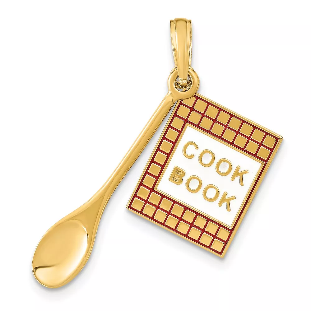 10K W/Enamel 3-D Cook Book and Spoon Charm