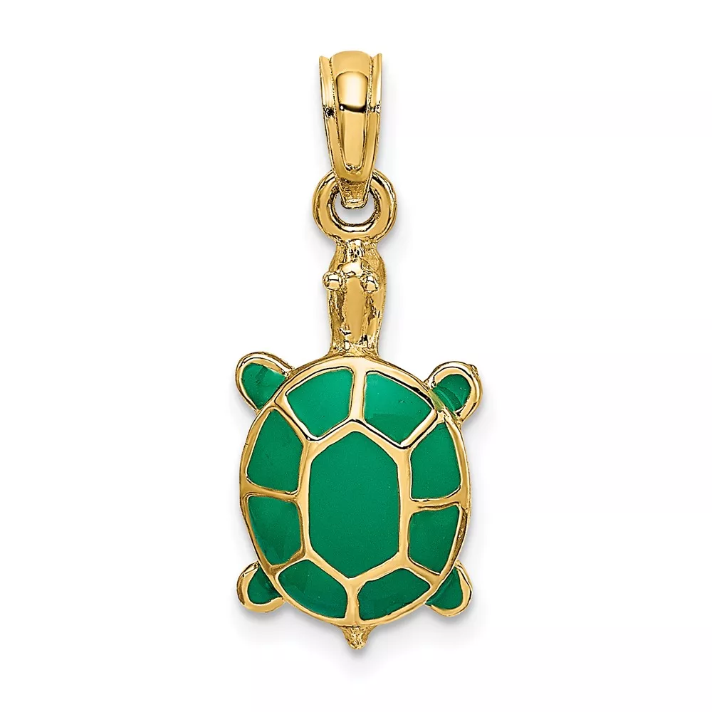 10K w/ Green Enamel Tortoise Charm
