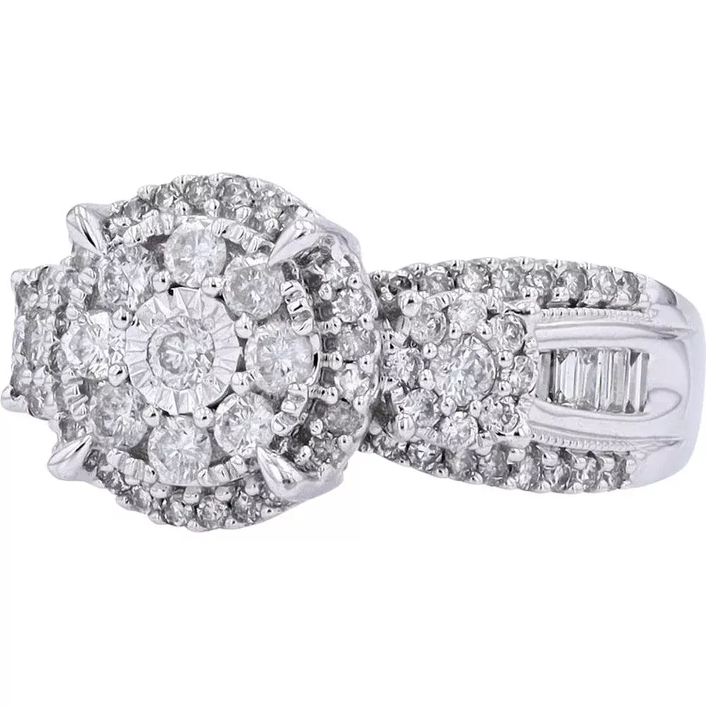10K White Gold 1 Carat Total Weight Miracle Set Diamond Center Ring
