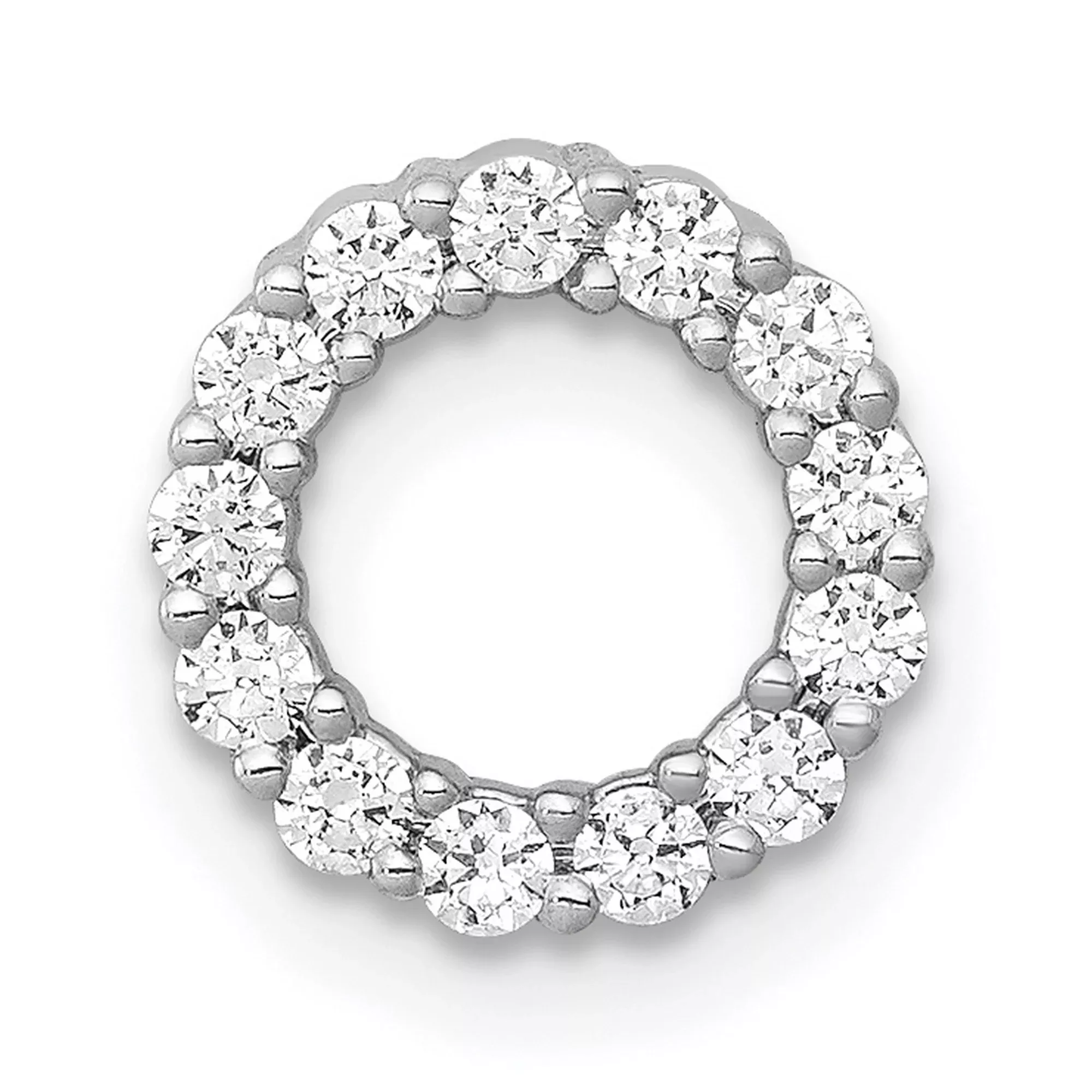10k White Gold Circle Pendant with Round Cut Diamonds, Open Eternity Symbol