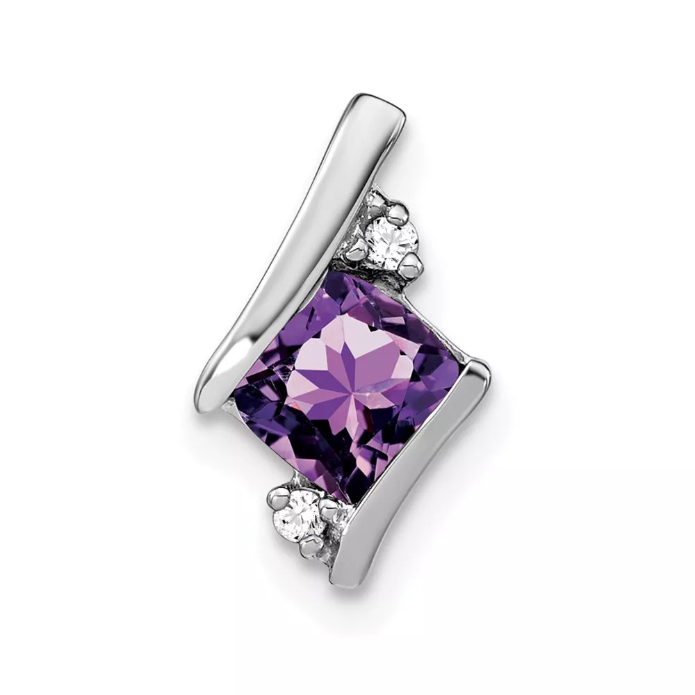 10k White Gold Cushion Amethyst and Diamond Chain Slide