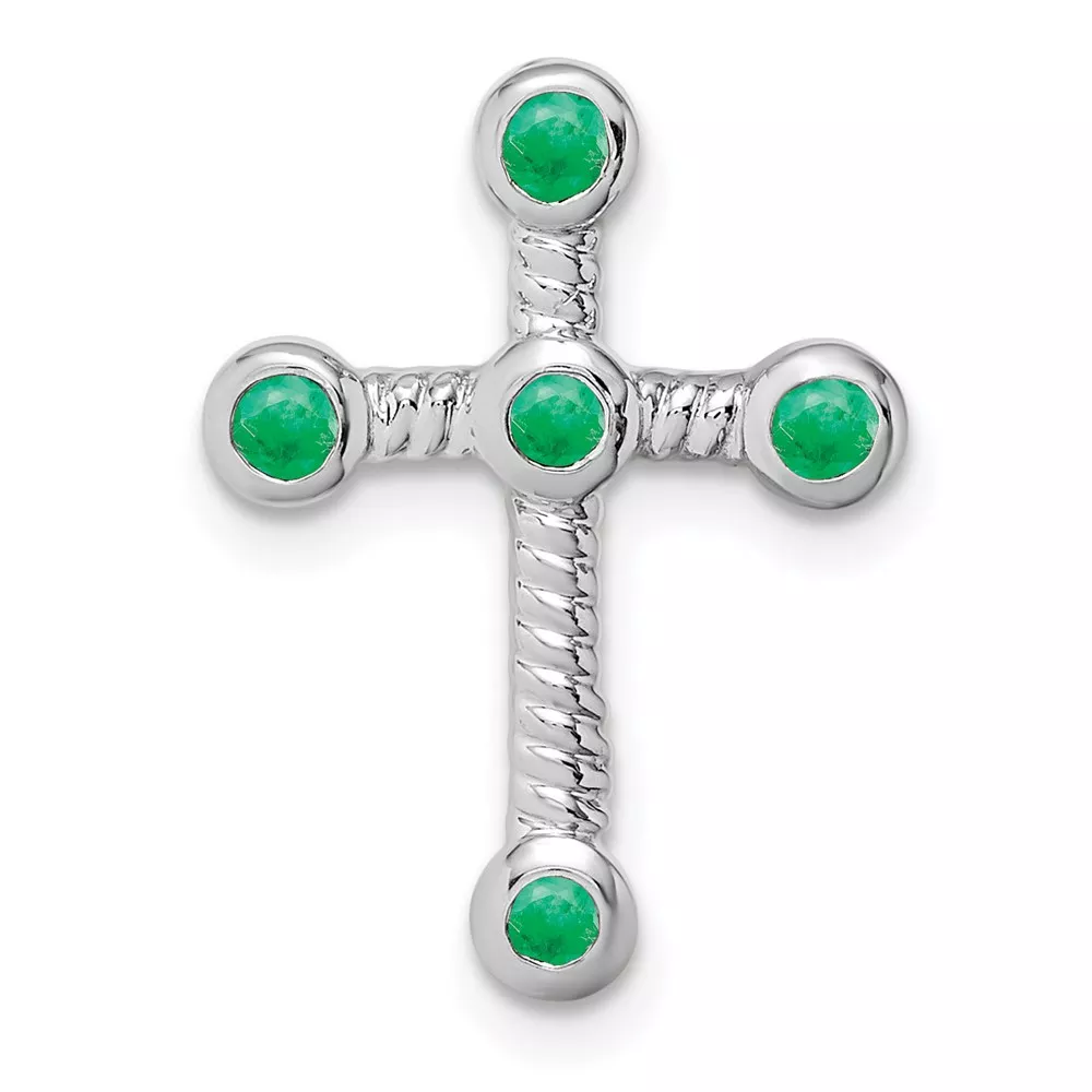 10k White Gold Emerald Cross Chain Slide