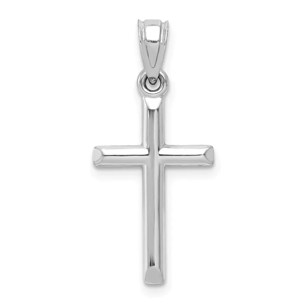 10k White Gold Hollow Cross Pendant