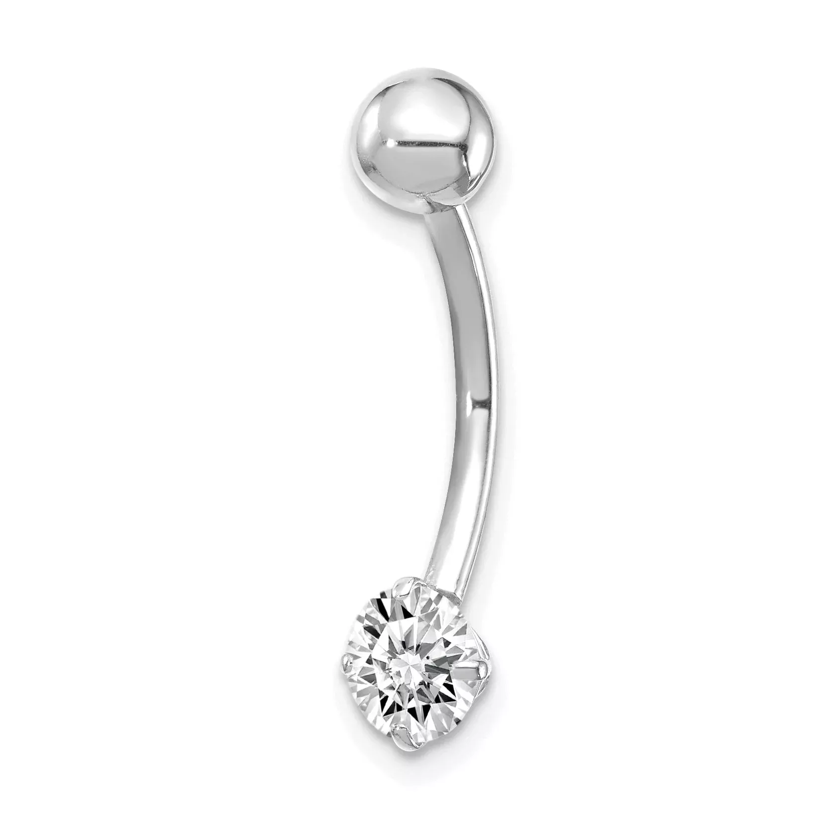 10k White Gold W/5mm Round Cz Belly Dangle