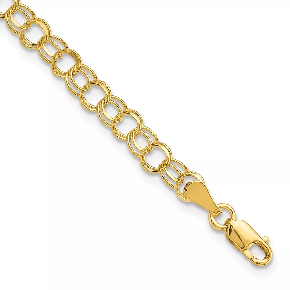 10K Yellow Gold 10Ky Solid Double Link Charm Bracelet