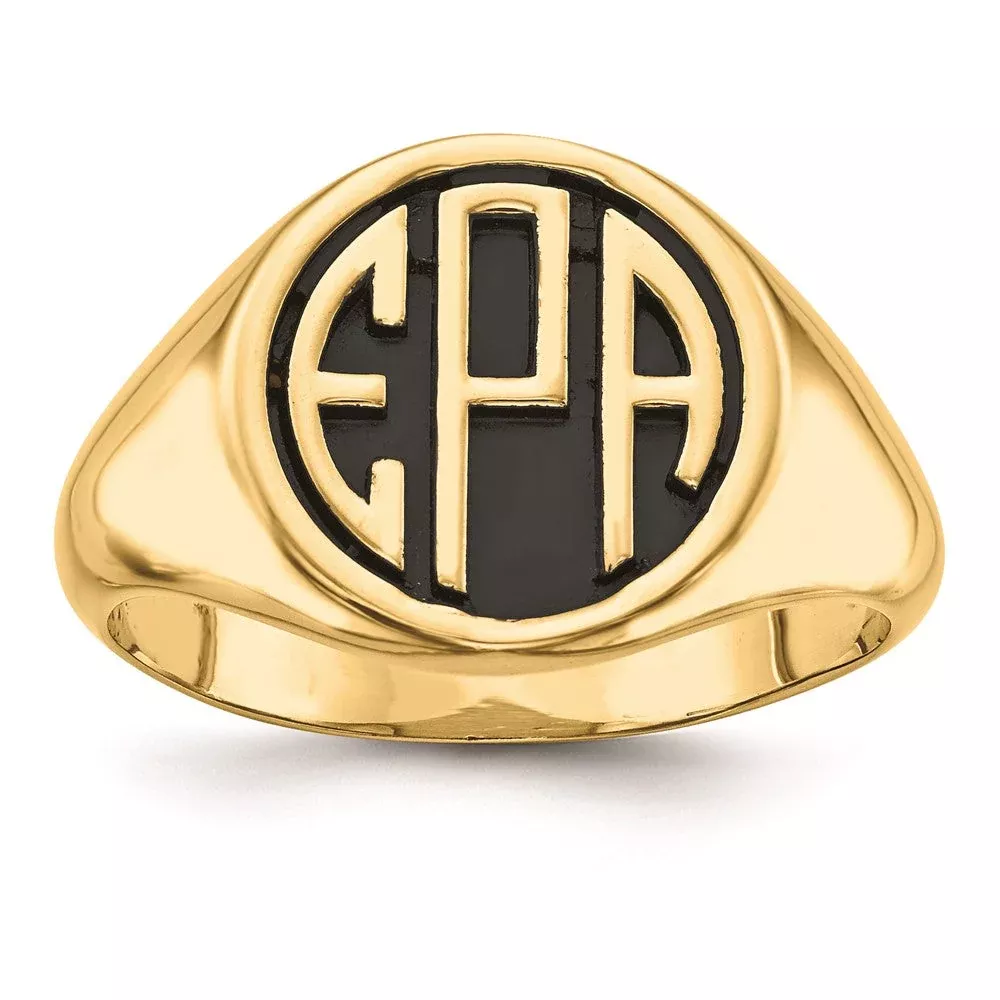 10K Yellow Gold Casted High Polished Antiqued or Sandblast Monogram Ring