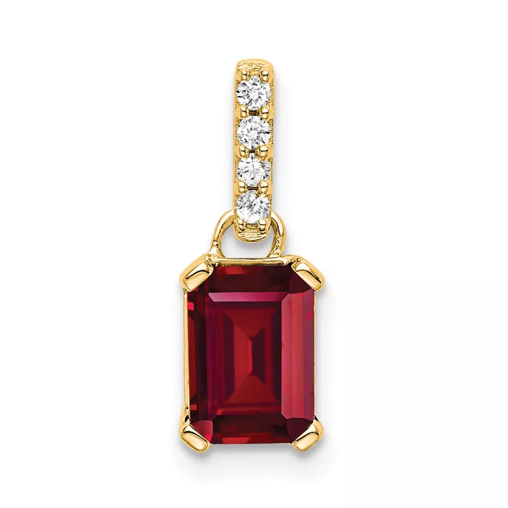10k Yellow Gold Created Ruby and Diamond Pendant