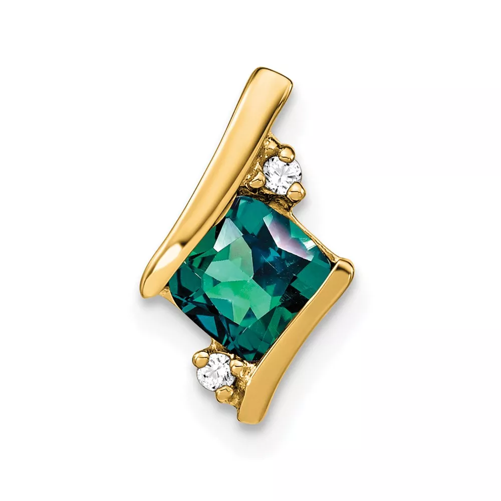 10k Yellow Gold Cushion Cr. Alexandrite and Diamond Chain Slide