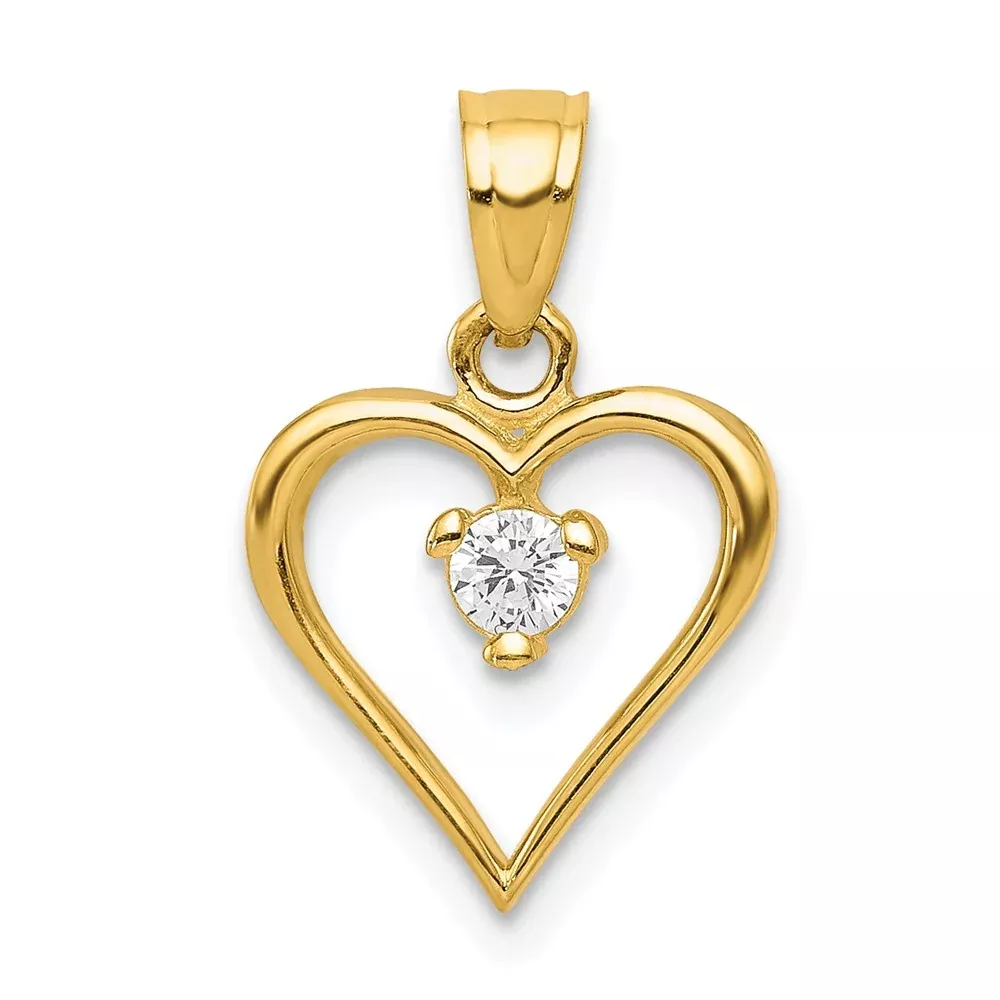 10K Yellow Gold Cz Heart Charm