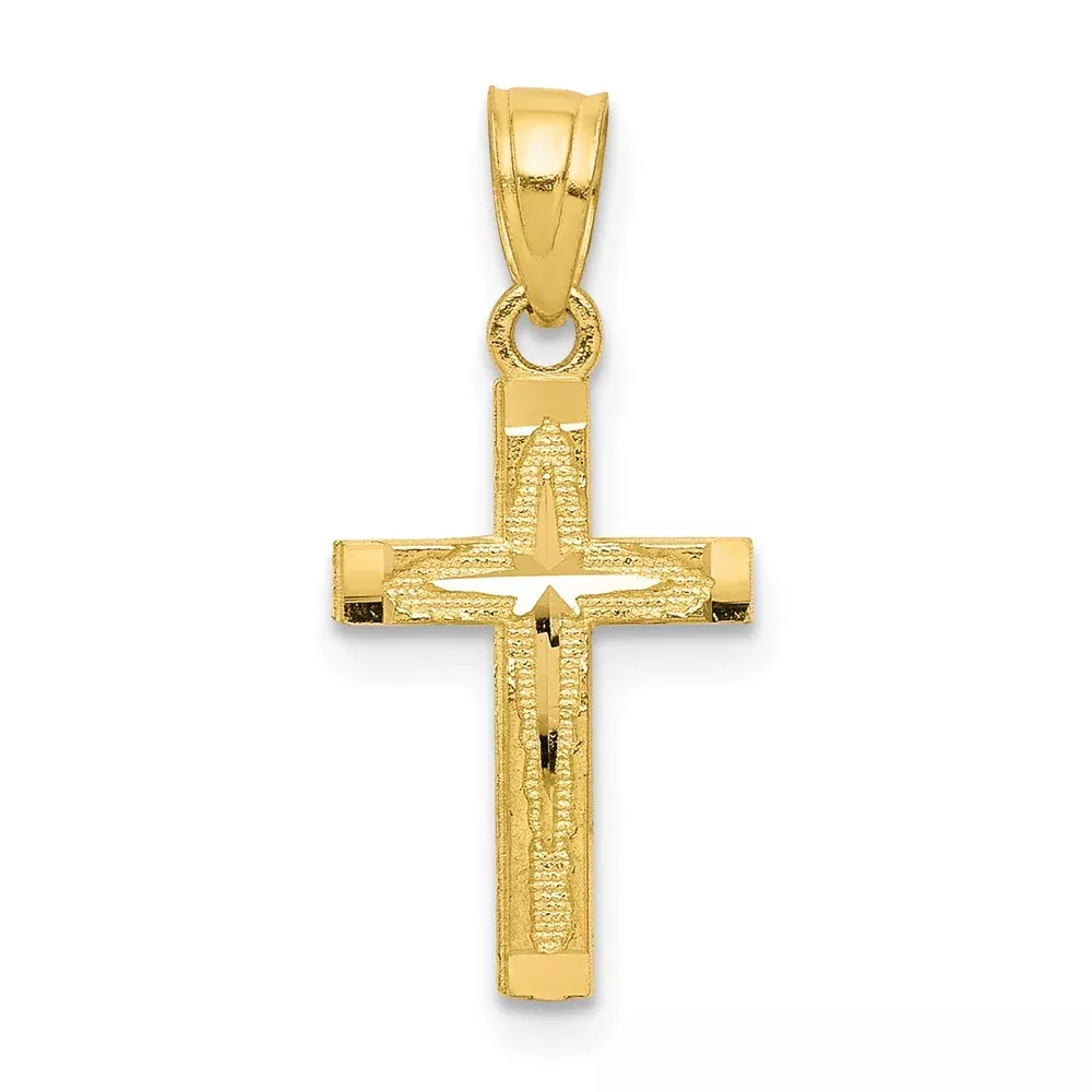 10k Yellow Gold Diamond-Cut Cross Pendant