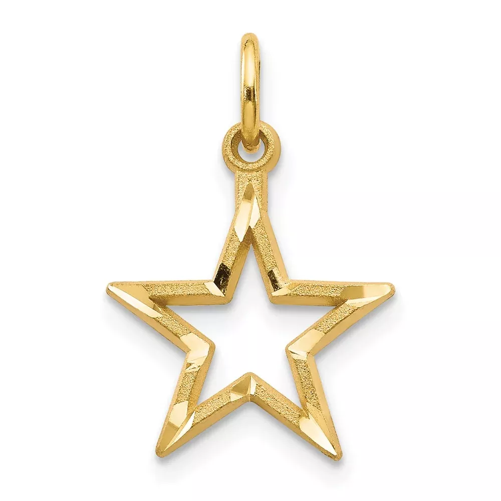 10k Yellow Gold Diamond-Cut Flat Back Star Charm