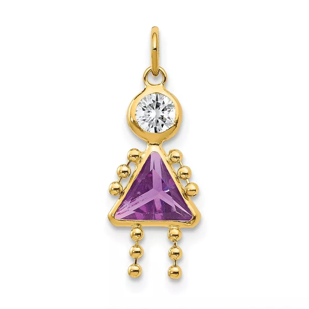 10K Yellow Gold February Girl Birthstone Charm