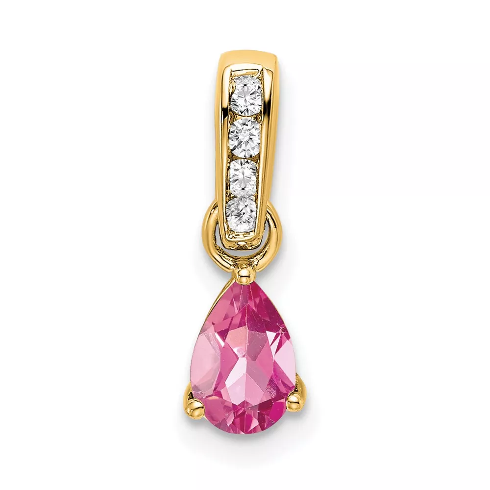 10k Yellow Gold Pear Pink Tourmaline and Diamond Pendant