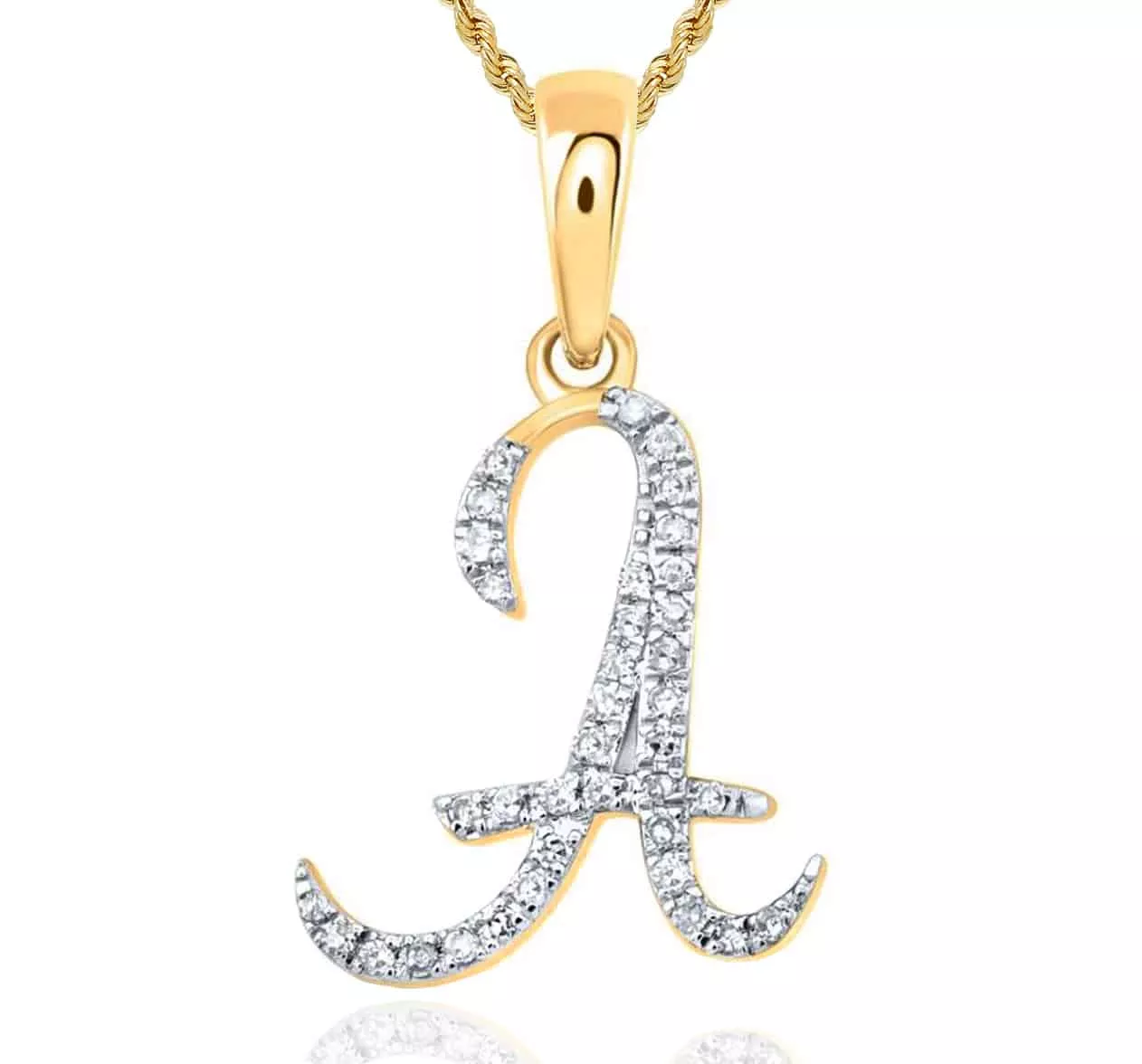.11CTW Natural Diamond 10K Yellow Gold Initial Letter Pendant