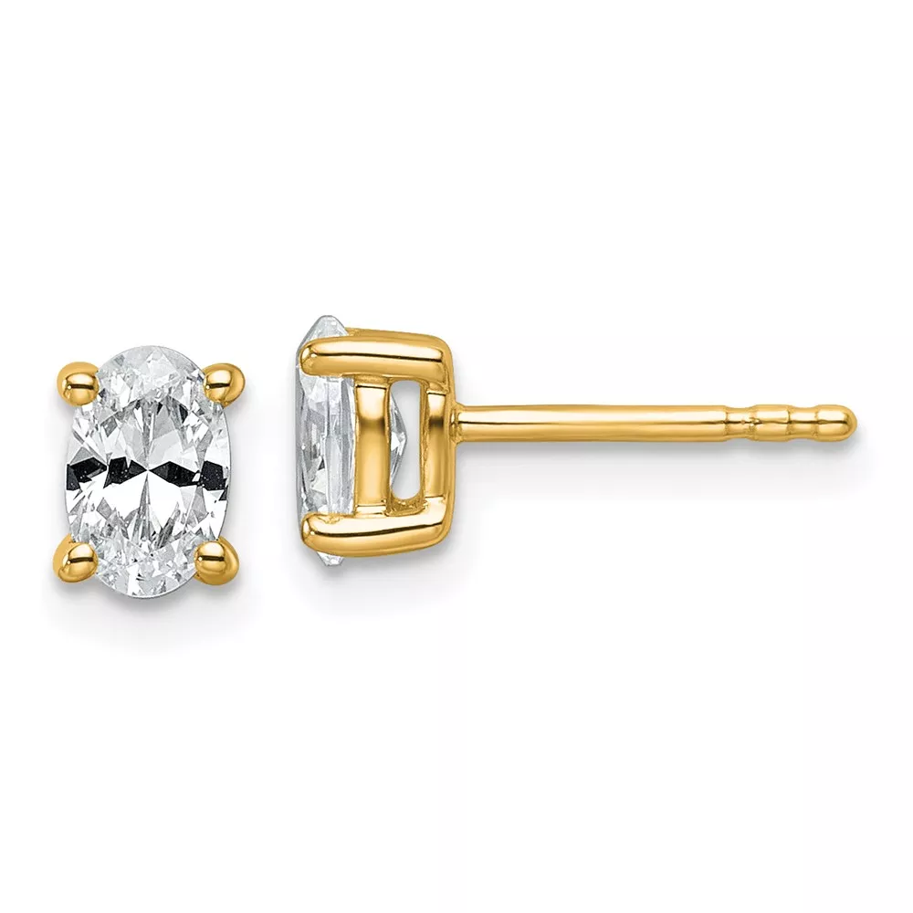 14k 3/4 carat Lab Grown Diamond VS+ F+ Complete Oval Four Prong Stud Earrings