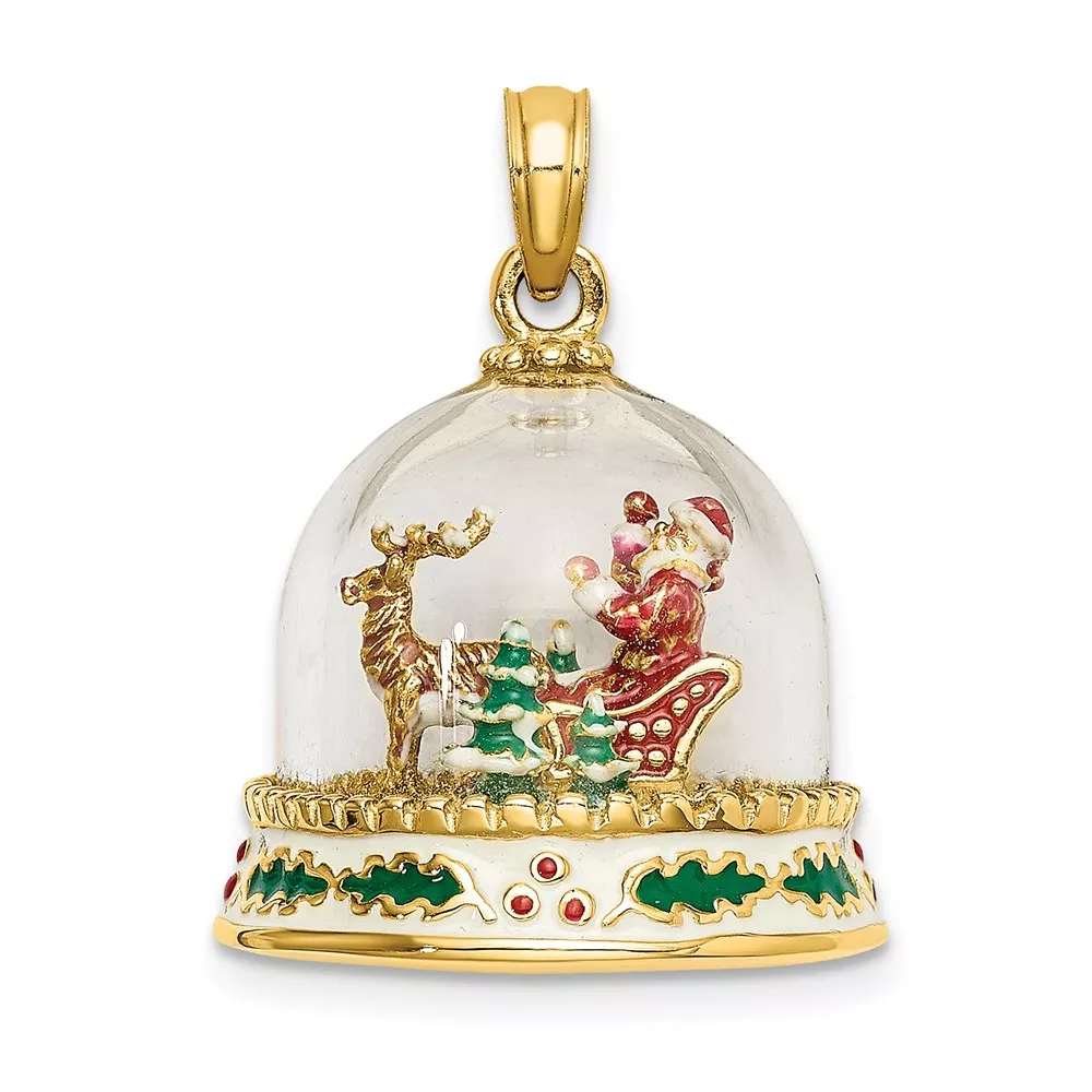 14K 3-D Enameled HAPPY HOLIDAYS on Bottom Glass Snow Globe Charm
