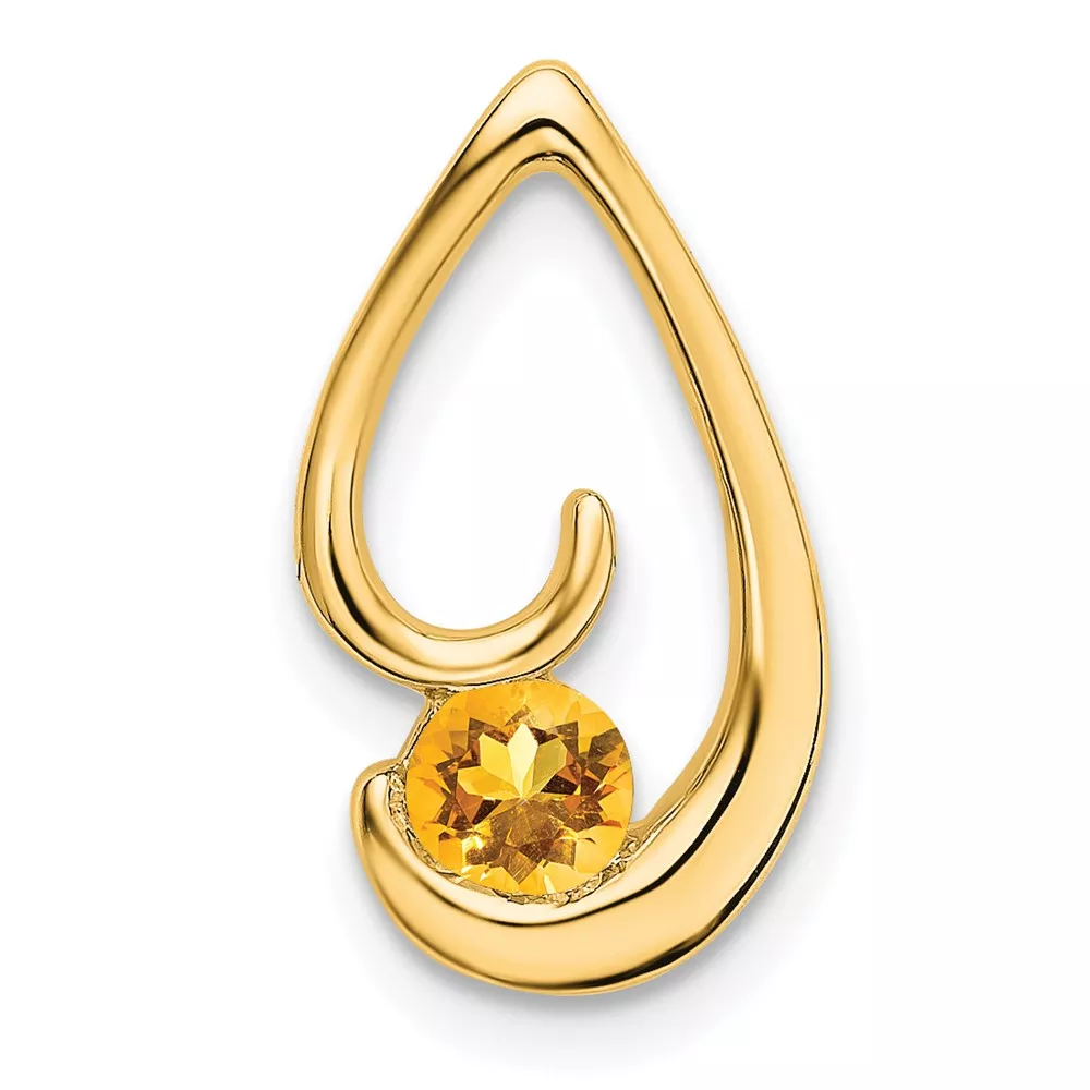 14k 4mm Round Citrine Teardrop Chain Slide