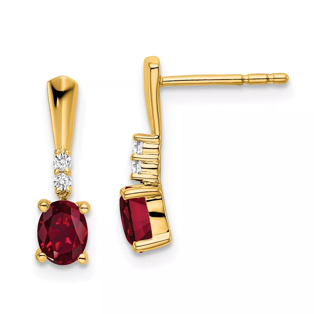 14K 5×3 Oval July/Lab Created Ruby and Diamond Dangle Post Earrings