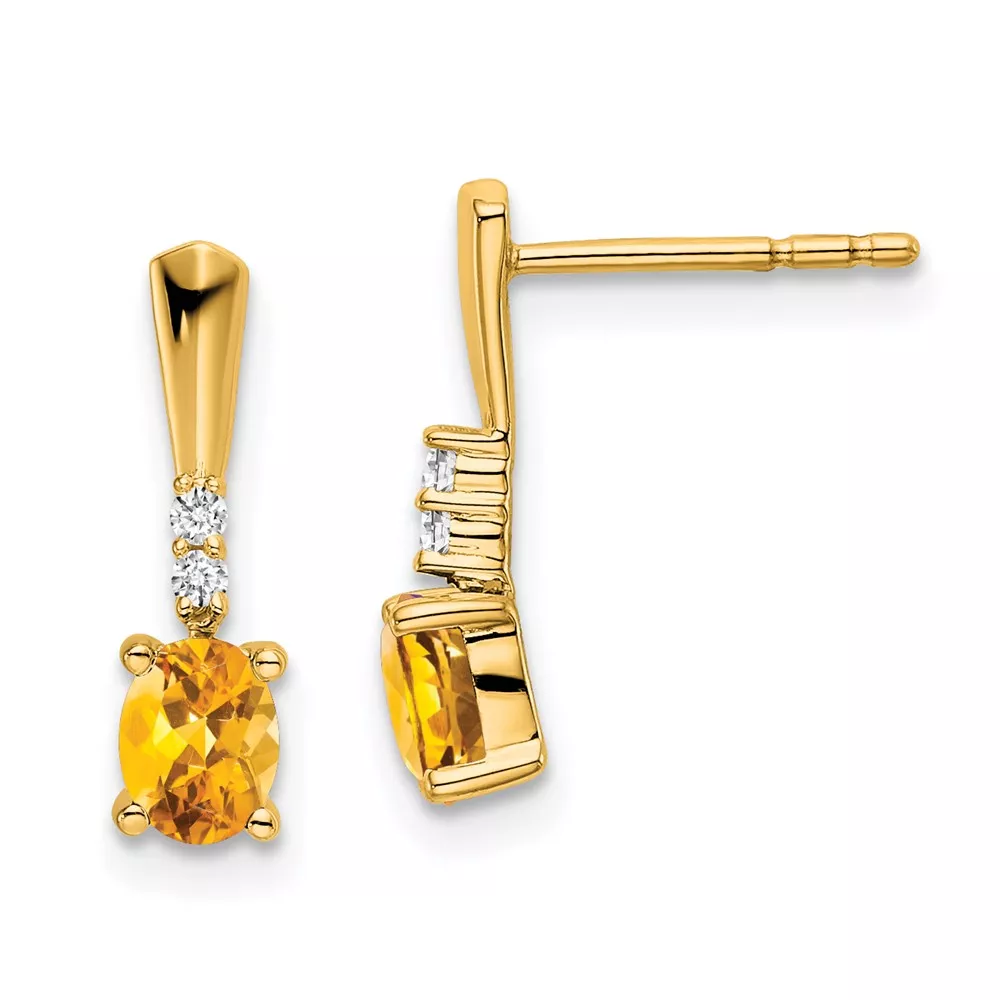 14K 5×3 Oval November/Citrine and Diamond Dangle Post Earrings