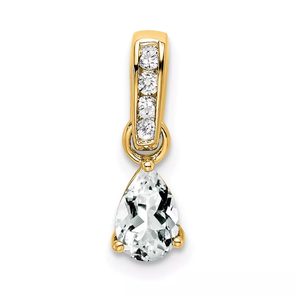 14K 6×4 Pear April/White Topaz and Diamond Pendant