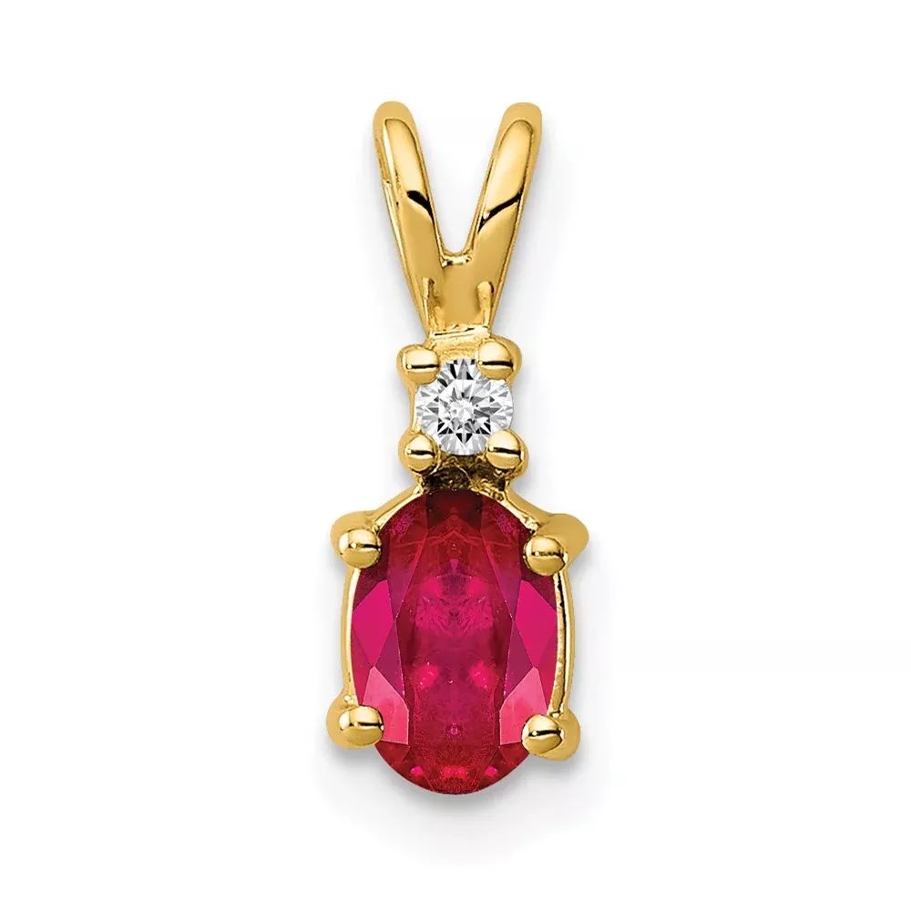 14k 6x4mm Oval Ruby Natural Diamond Pendant