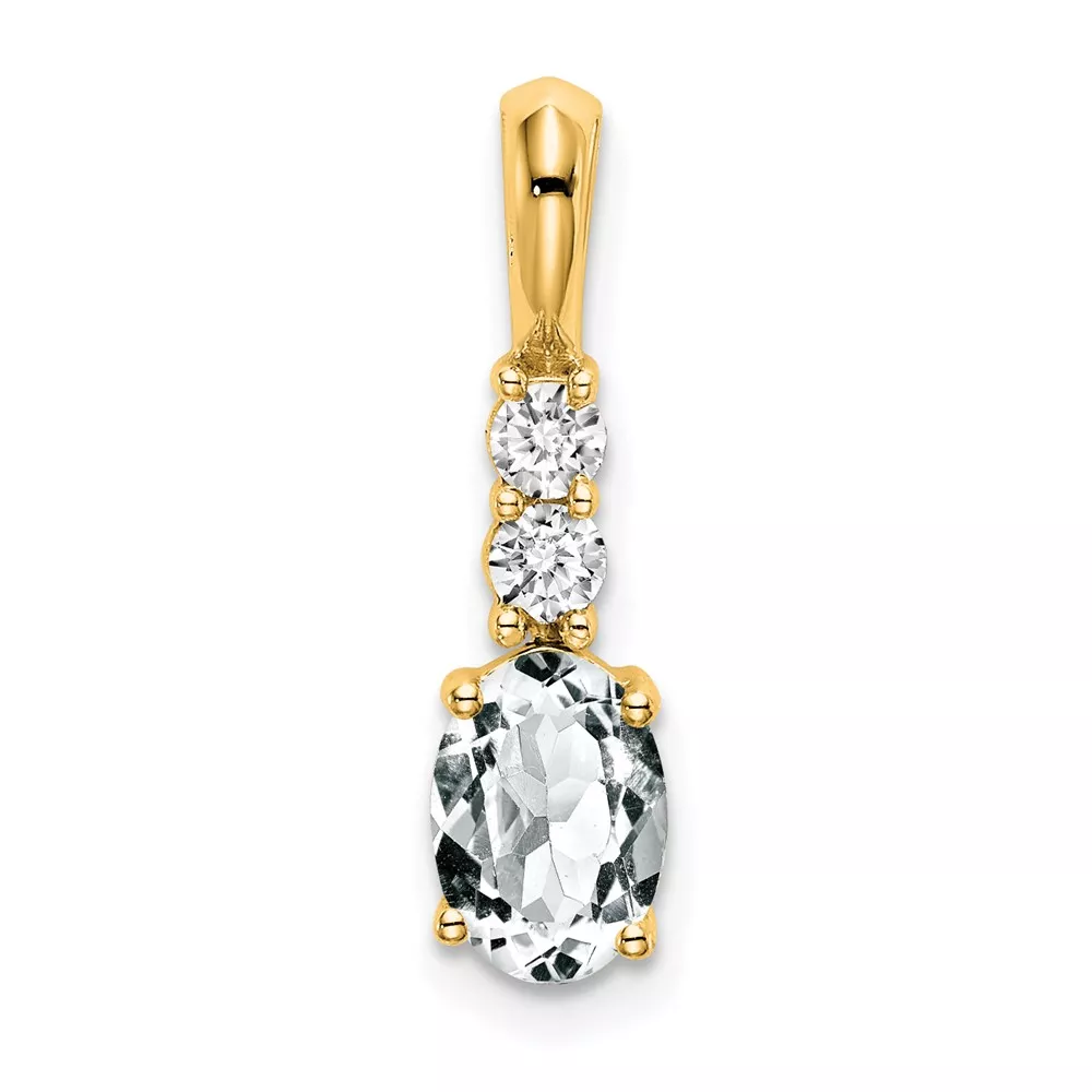 14K 7×5 Oval April/White Topaz and Diamond Pendant