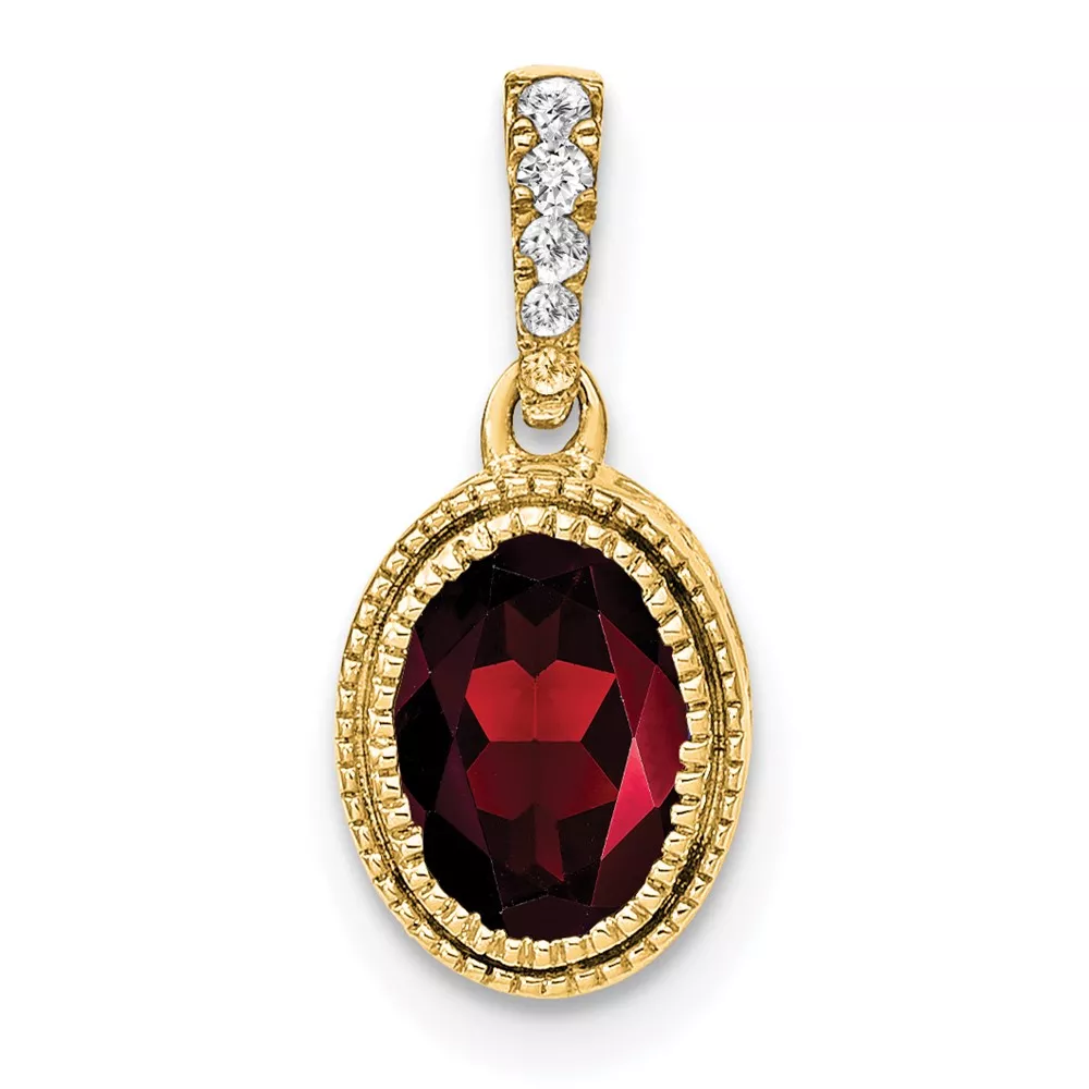 14k 7x5mm Oval Garnet and Diamond Pendant