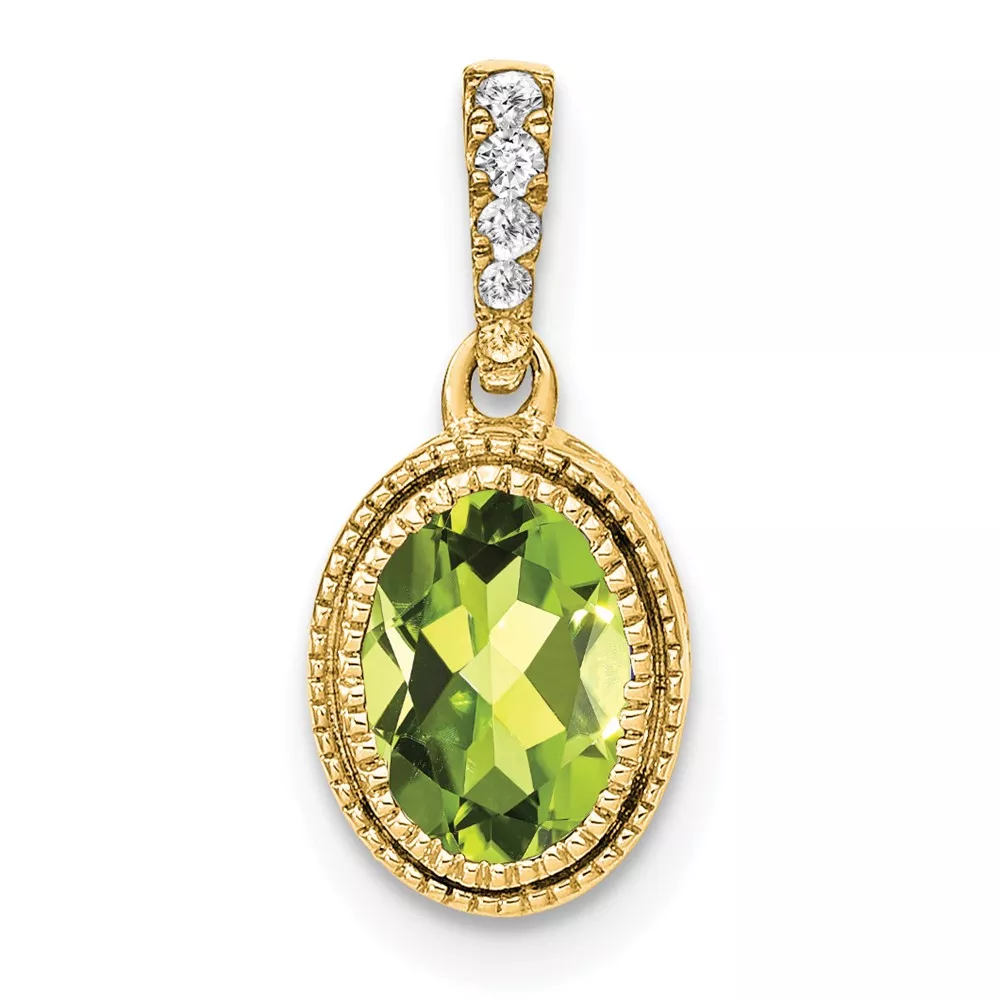 14k 7x5mm Oval Peridot and Diamond Pendant