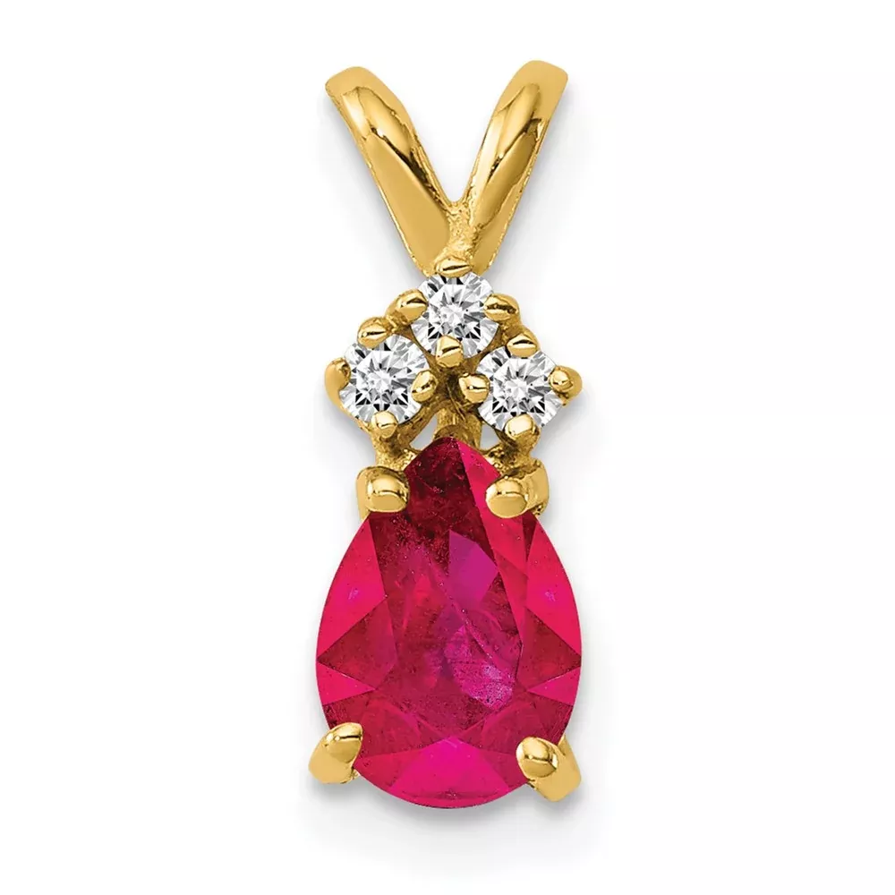 14k 7x5mm Pear Ruby Natural Diamond Pendant