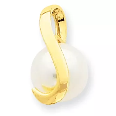 14K 8-9mm White Button Freshwater Cultured Pearl Pendant Slide