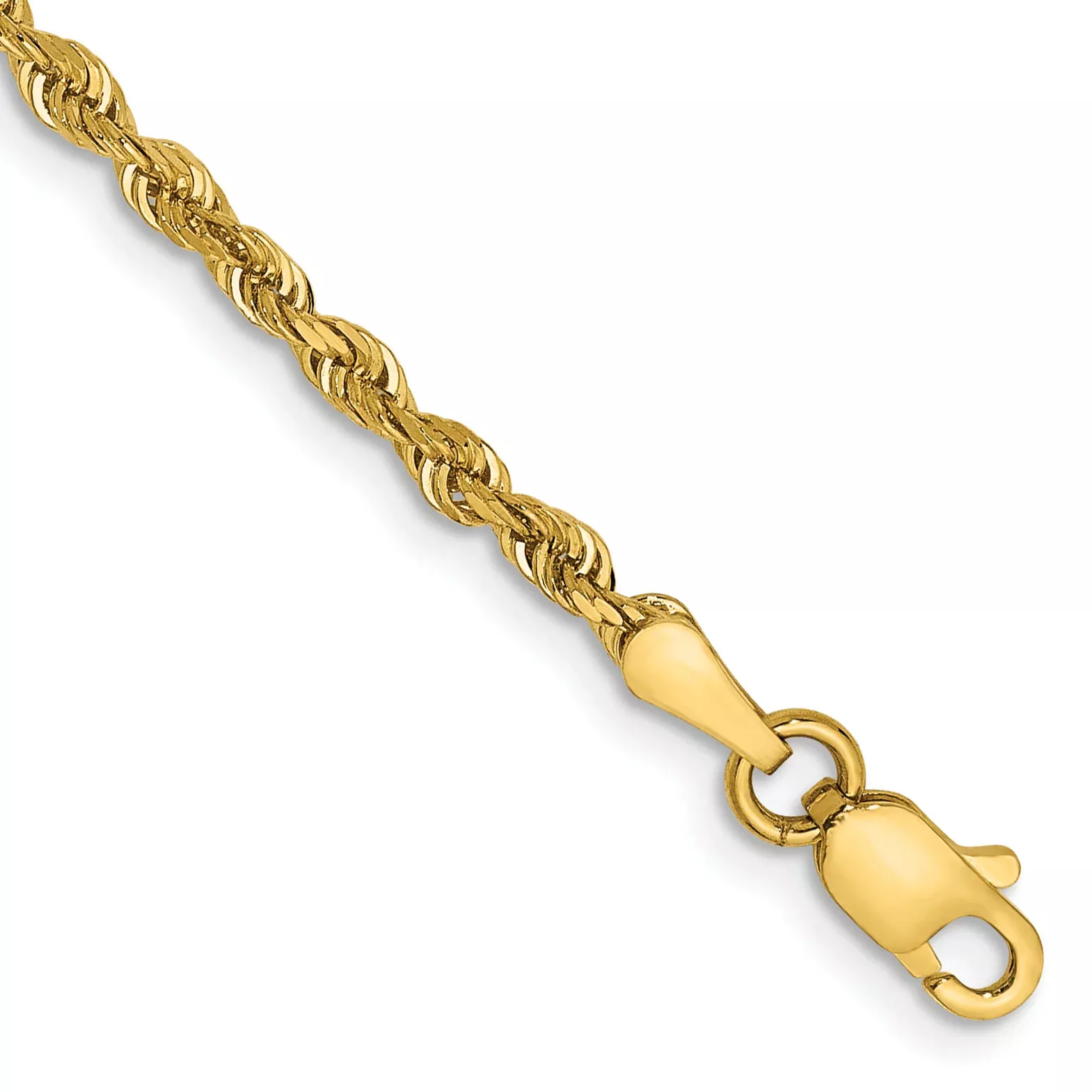 14K 9 Inch 2.25mm Diamond-cut Quadruple Rope Lobster Clasp Anklet