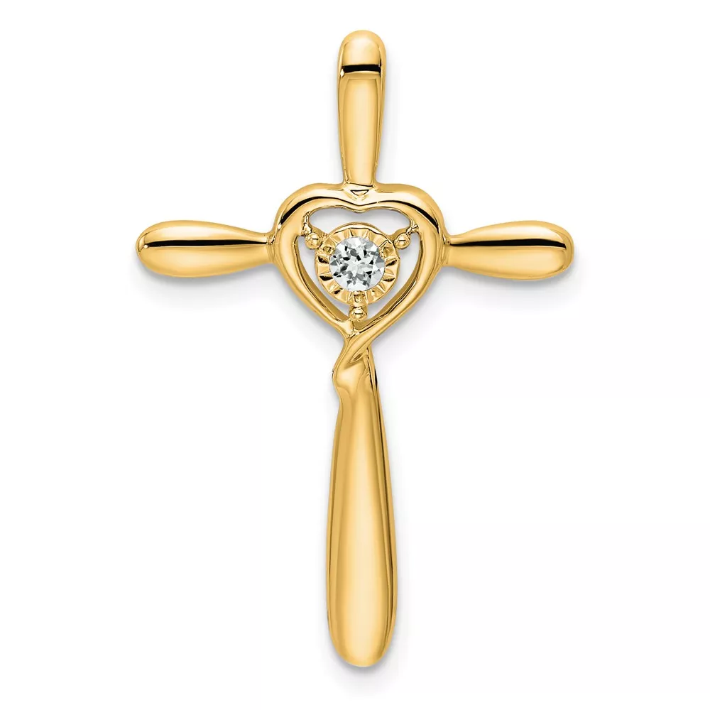 14k April/White Topaz Cross with Heart Chain Slide