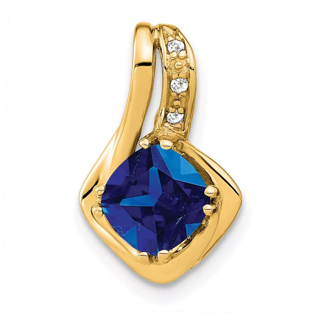 14k Cushion Lab Created Sapphire and Diamond Chain Slide