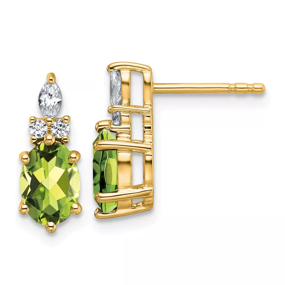 14k Diamond and 7×5 Oval August/Peridot Post Earrings