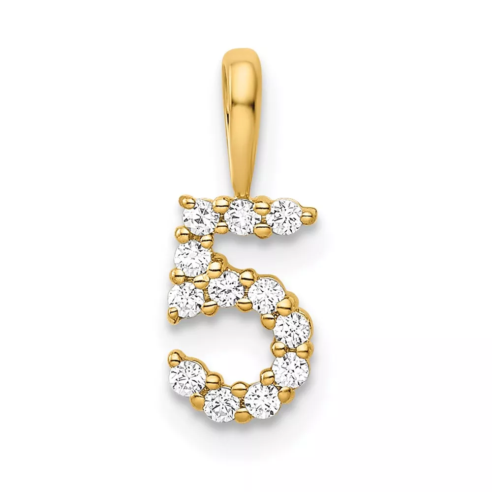 14K Diamond Number 5 Pendant