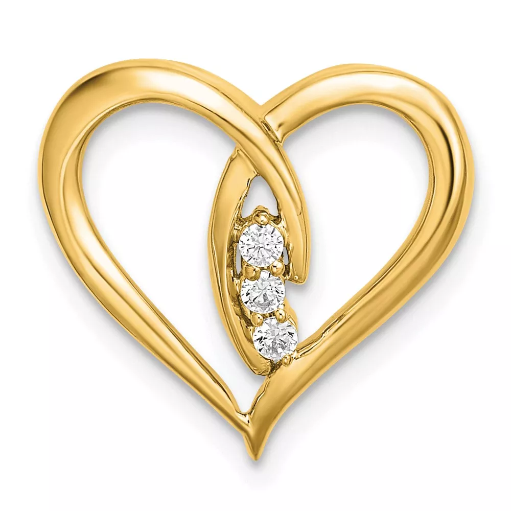 14k Diamond Polished 3-Stone Heart Chain Slide