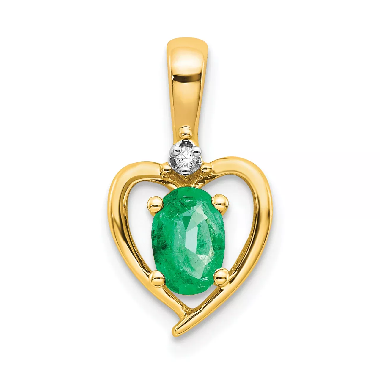 14K Emerald and Diamond Heart Pendant