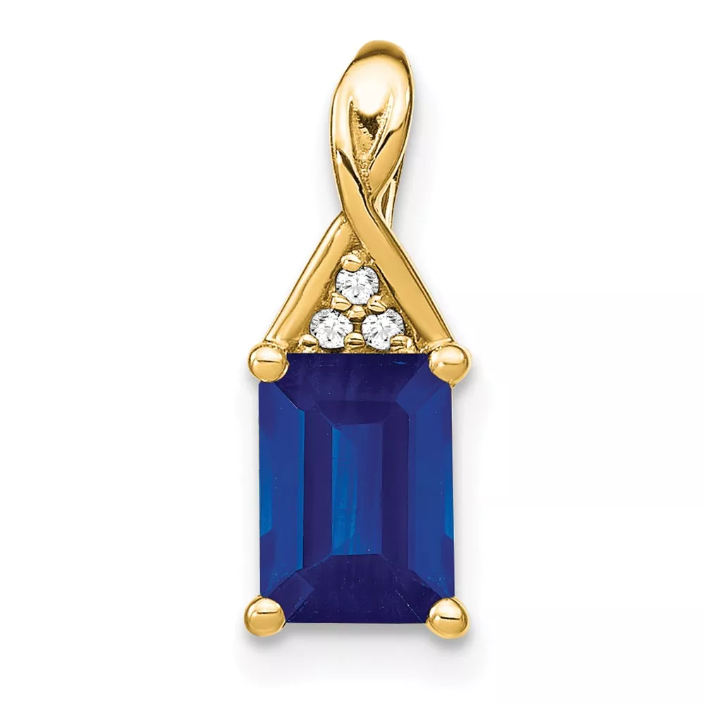 14k Emerald-shape Sapphire and Diamond Pendant